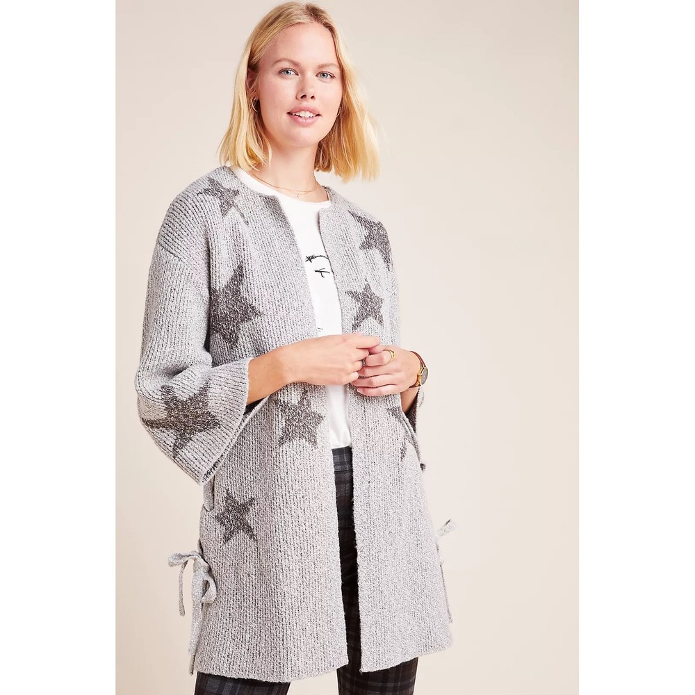 Cupcakes and Cashmere Star Print Open Front Cardigan Grey CJ306608 NWT S